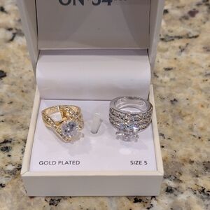 Gold and Silver Plated Crystal Statement Rings – Size 5